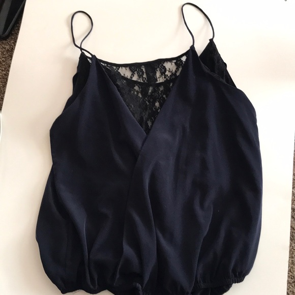 Navy blue tank top with black lace - Picture 2 of 3